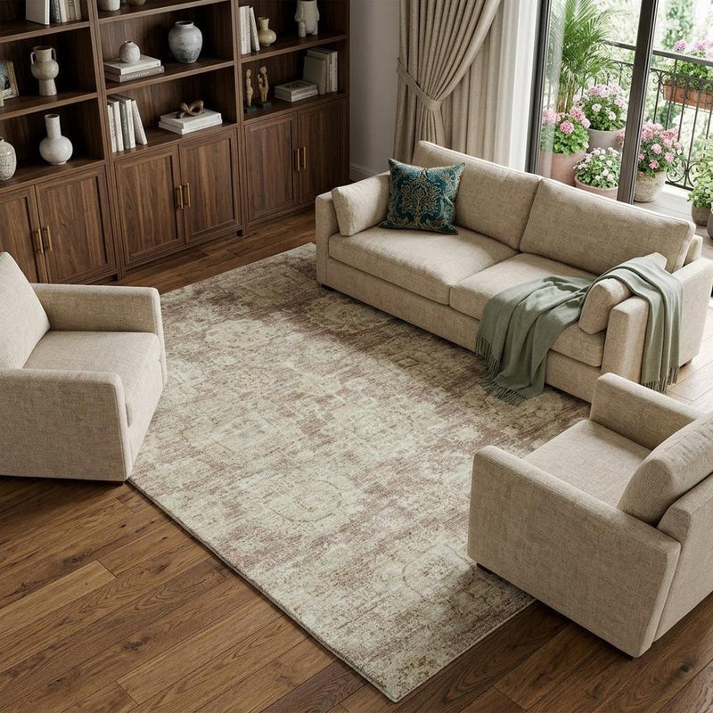 10' X 14' Brown And Tan Floral Shag Washable Area Rug With UV Protection