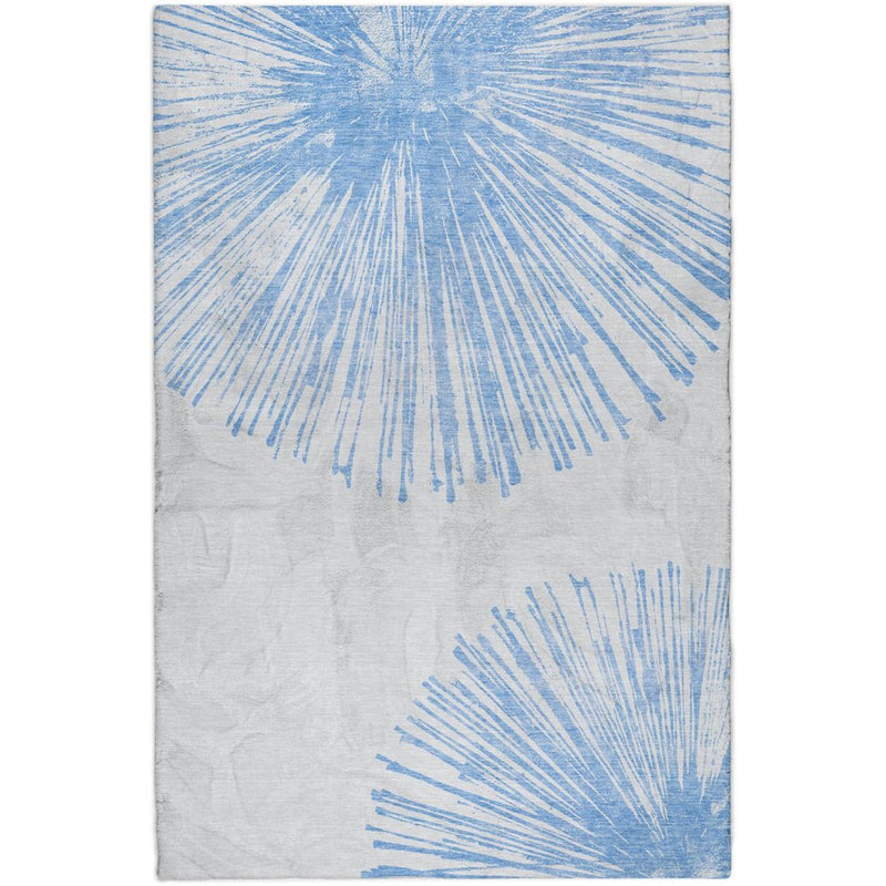 8' X 10' Denim Blue And Ivory Abstract Shag Washable Area Rug With UV Protection