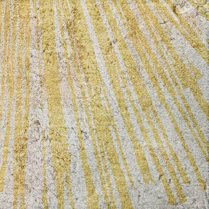9' X 12' Gold And Ivory Abstract Shag Washable Area Rug With UV Protection