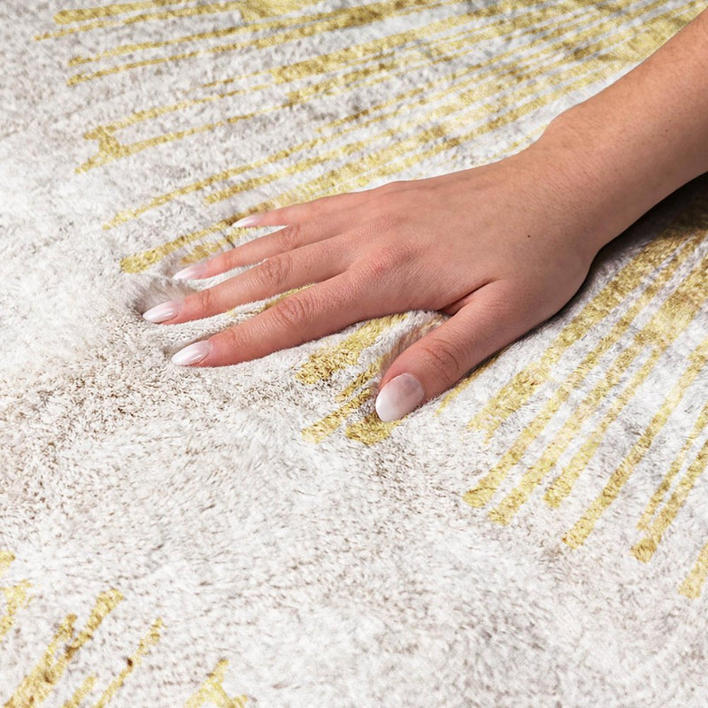 9' X 12' Gold And Ivory Abstract Shag Washable Area Rug With UV Protection