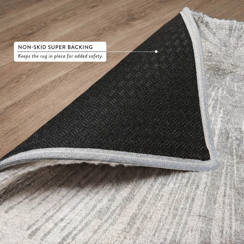 5' X 8' Gray And Ivory Abstract Shag Washable Area Rug With UV Protection