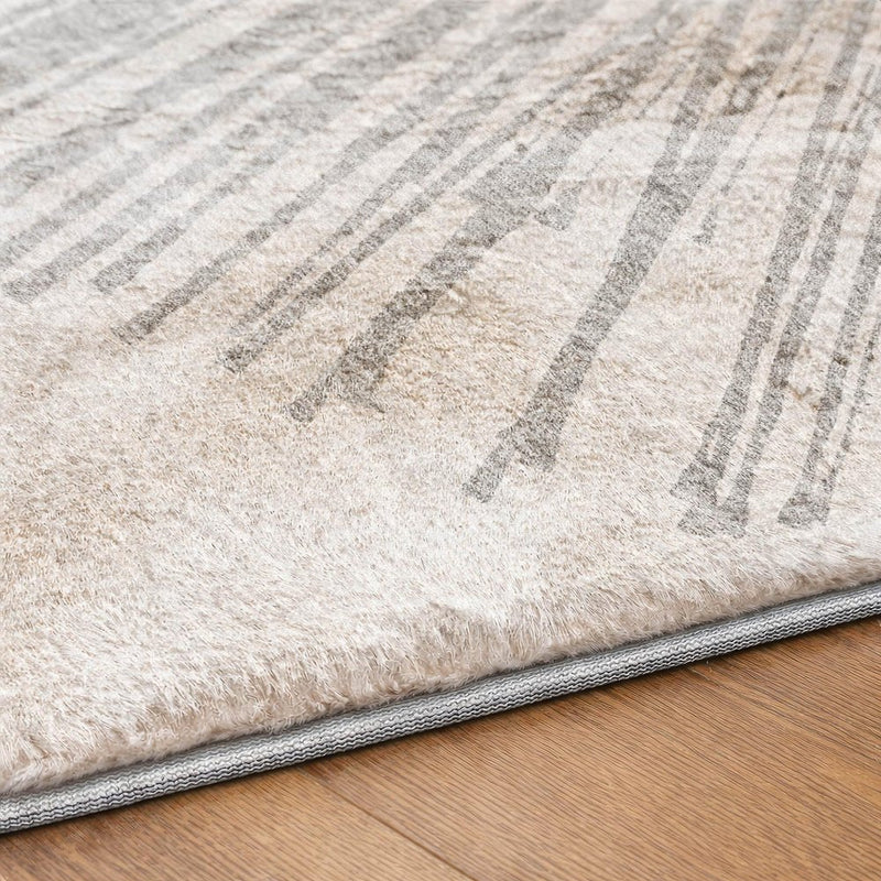 5' X 8' Gray And Ivory Abstract Shag Washable Area Rug With UV Protection