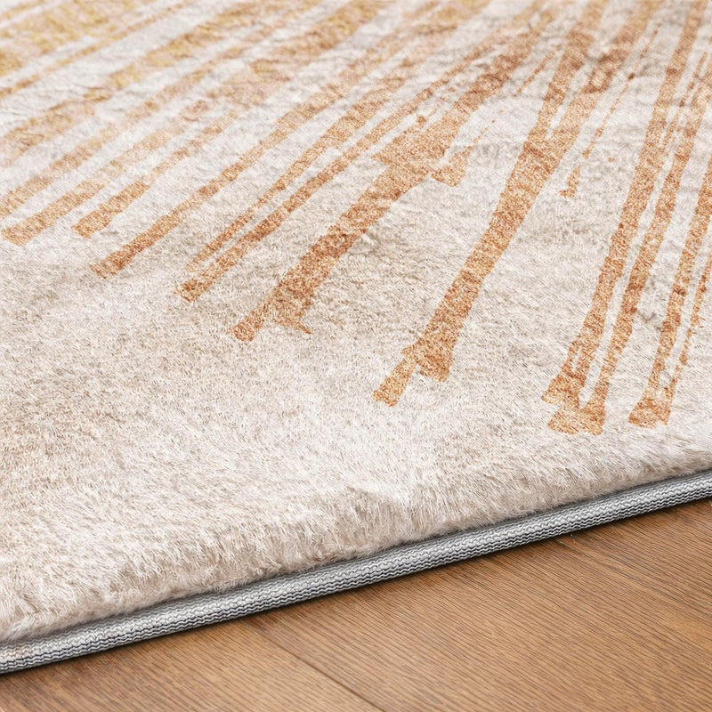 3' X 5' Salmon And Ivory Abstract Shag Washable Area Rug With UV Protection