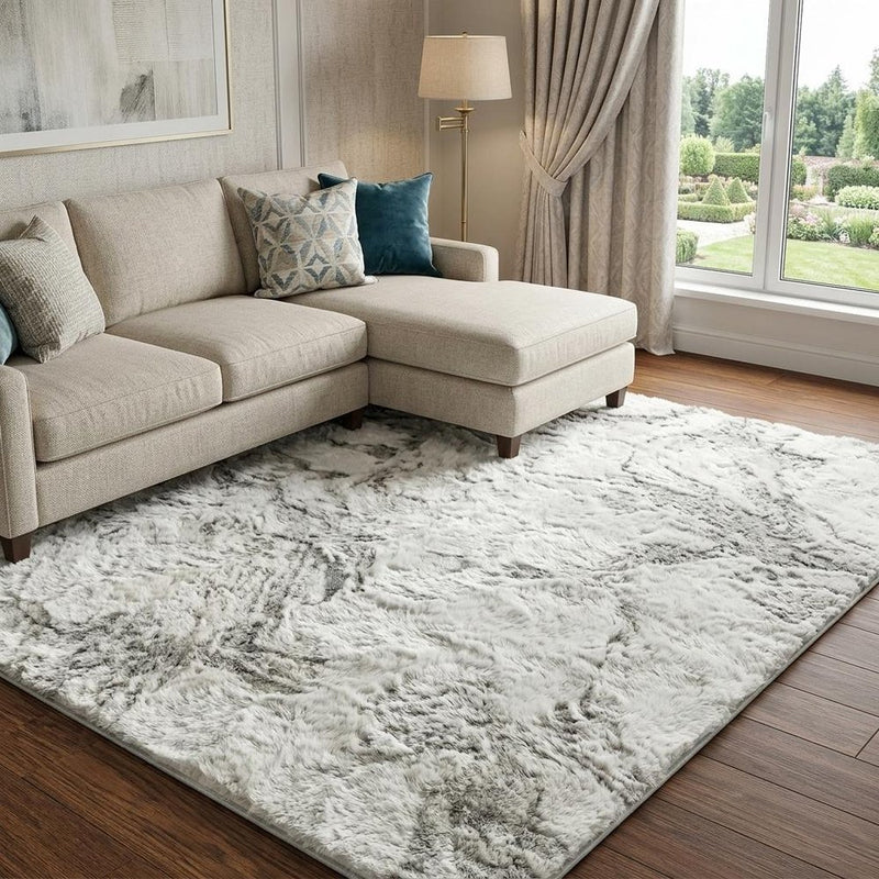 10' X 14' Salmon And Ivory Abstract Shag Washable Area Rug With UV Protection
