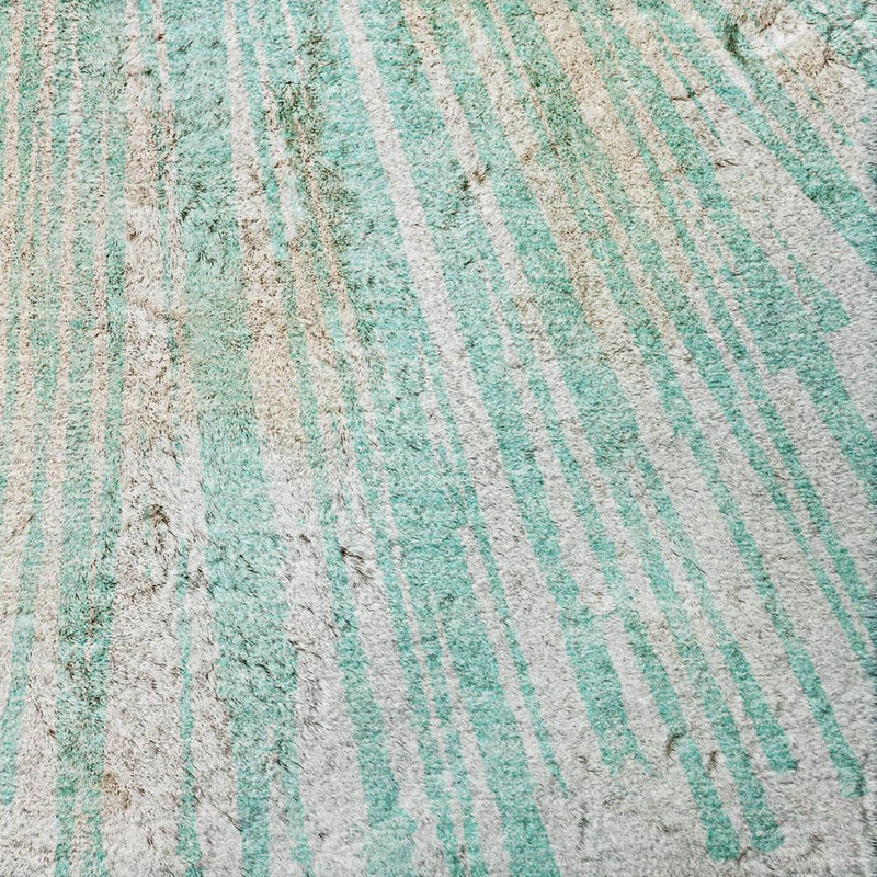 3' X 5' Teal And Ivory Abstract Shag Washable Area Rug With UV Protection