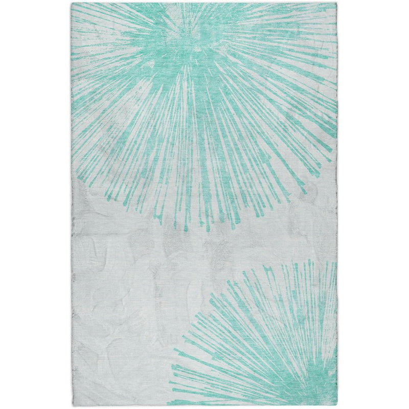 5' X 8' Teal And Ivory Abstract Shag Washable Area Rug With UV Protection