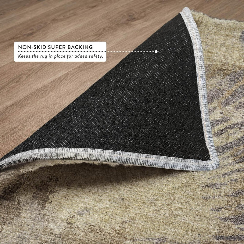 3' X 5' Brown And Tan Abstract Shag Washable Area Rug With UV Protection