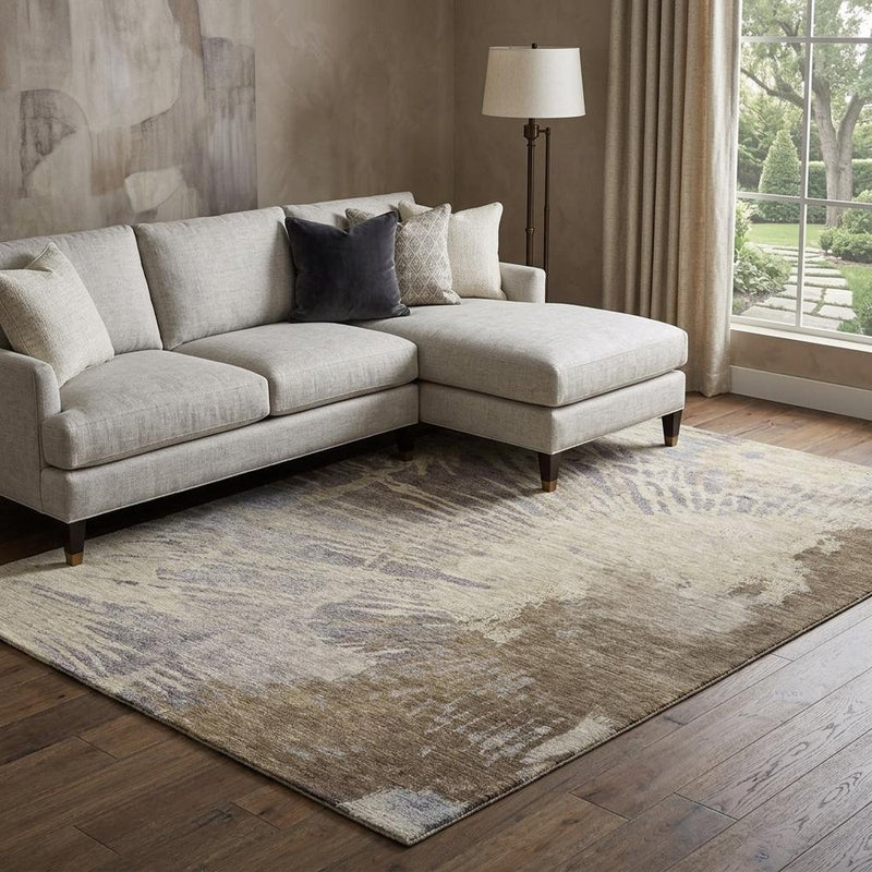 8' X 10' Brown And Tan Abstract Shag Washable Area Rug With UV Protection