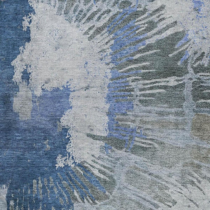5' X 8' Blue And Denim Blue Abstract Shag Washable Area Rug With UV Protection