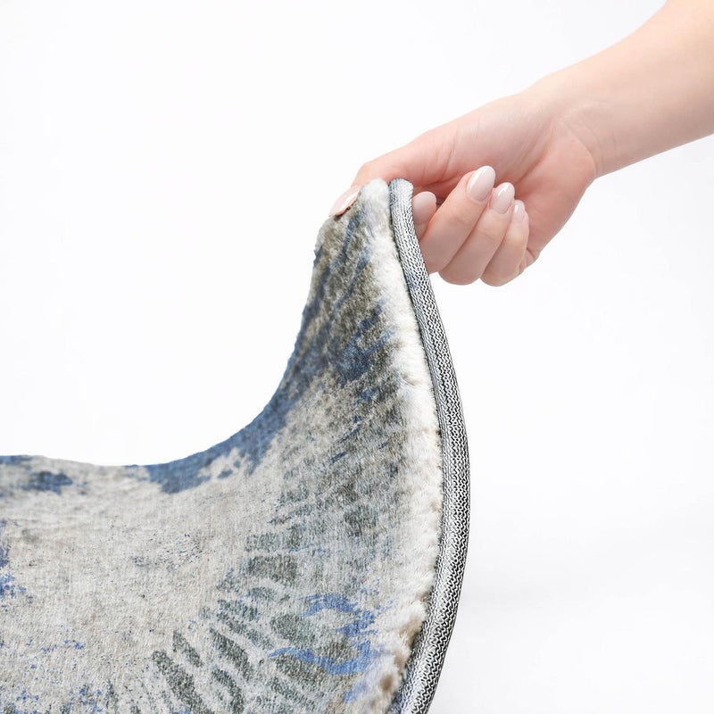 5' X 8' Blue And Denim Blue Abstract Shag Washable Area Rug With UV Protection
