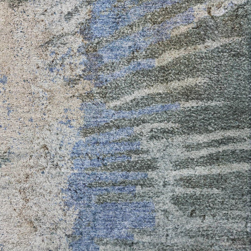 5' X 8' Blue And Denim Blue Abstract Shag Washable Area Rug With UV Protection