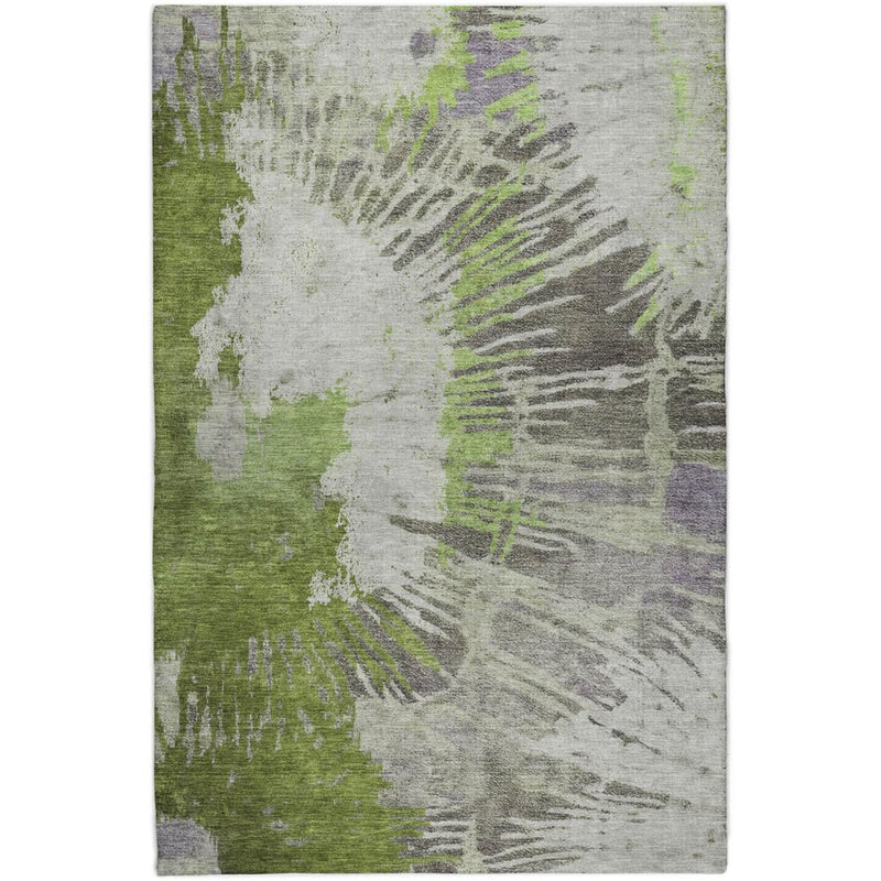 3' X 5' Olive Green And Ivory Abstract Shag Washable Area Rug With UV Protection