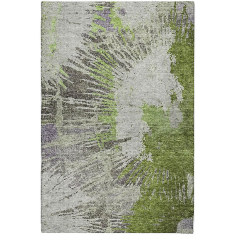 5' X 8' Olive Green And Ivory Abstract Shag Washable Area Rug With UV Protection