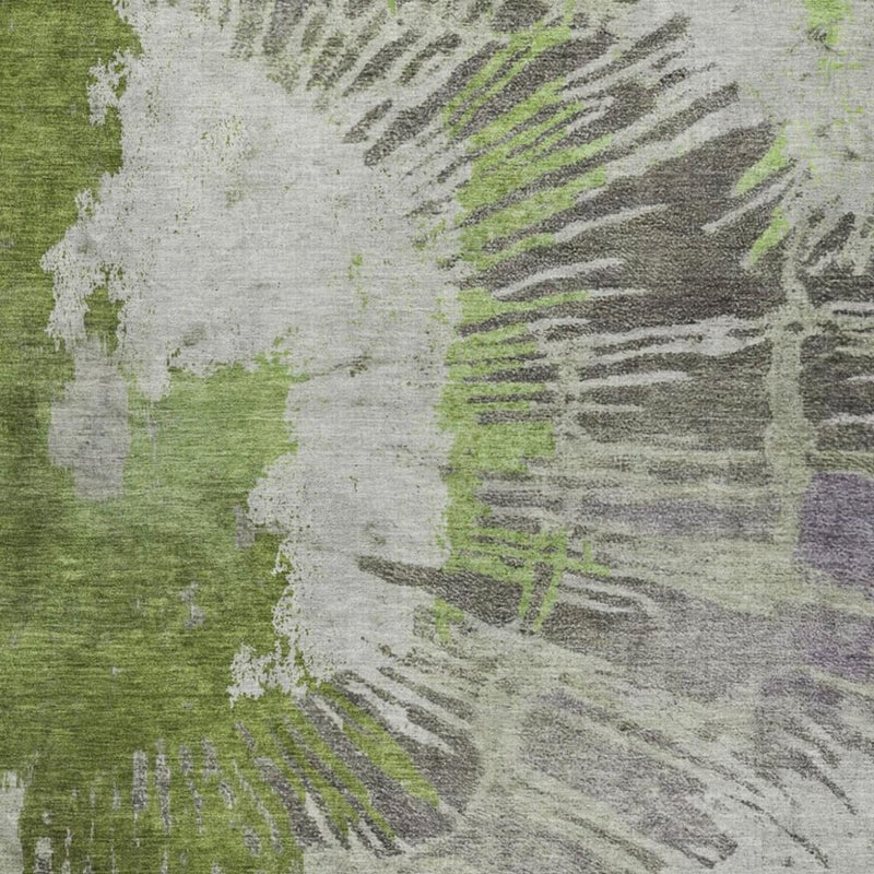 8' X 10' Olive Green And Ivory Abstract Shag Washable Area Rug With UV Protection