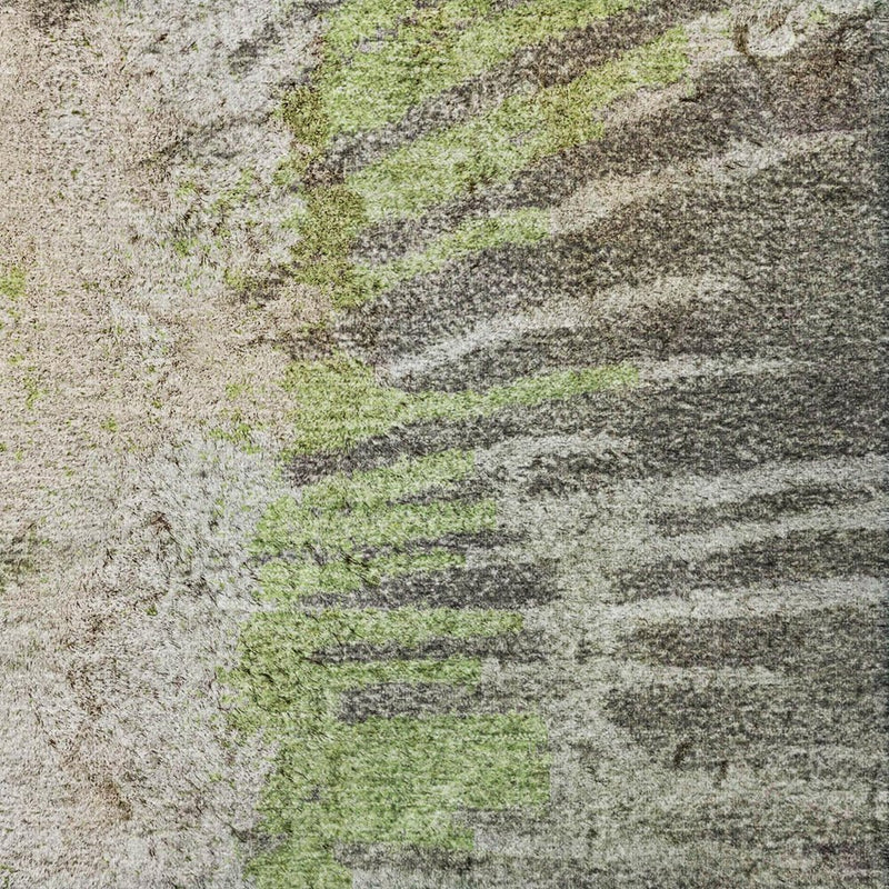 8' X 10' Olive Green And Ivory Abstract Shag Washable Area Rug With UV Protection