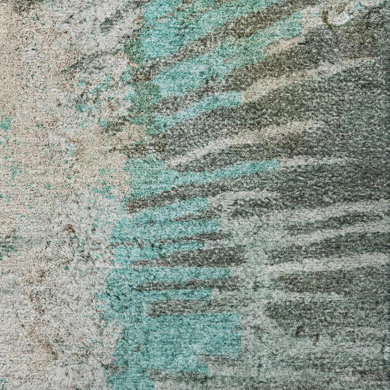 5' X 8' Teal And Aqua Abstract Shag Washable Area Rug With UV Protection