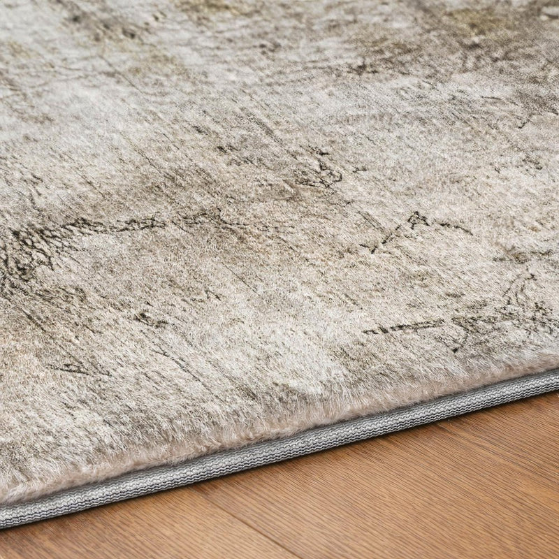 5' X 8' Brown And Gray Abstract Shag Washable Area Rug With UV Protection