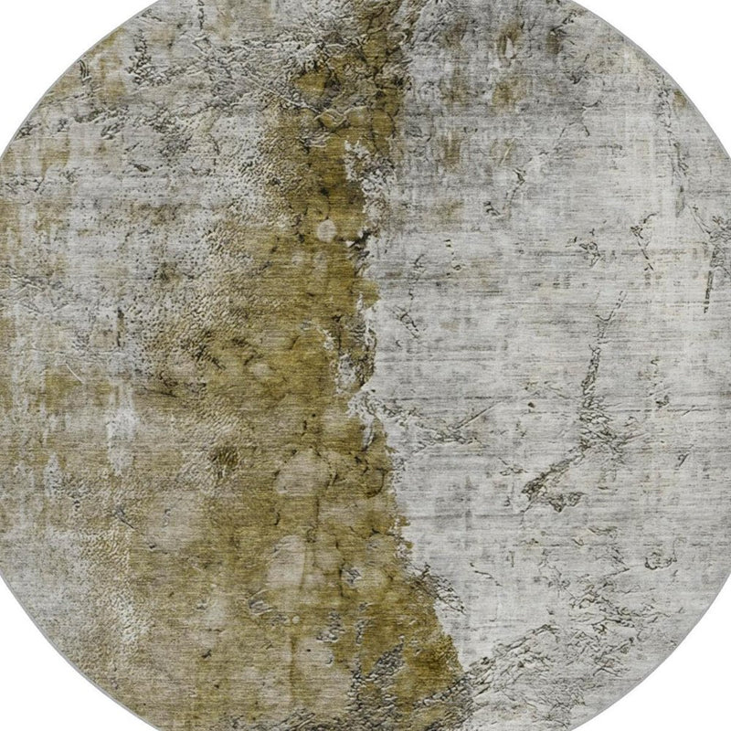 8' Brown And Gray Abstract Shag Washable Round Rug With UV Protection