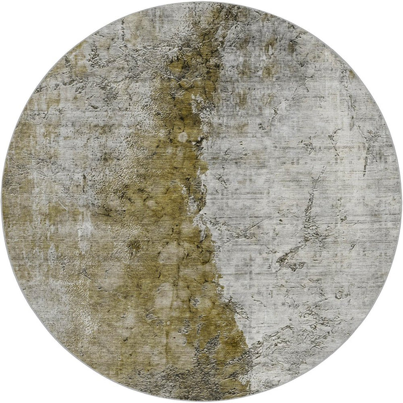 8' Brown And Gray Abstract Shag Washable Round Rug With UV Protection