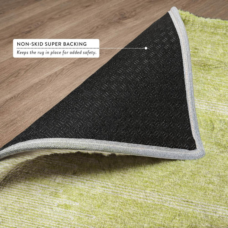 5' X 8' Green And Ivory Abstract Shag Washable Area Rug With UV Protection