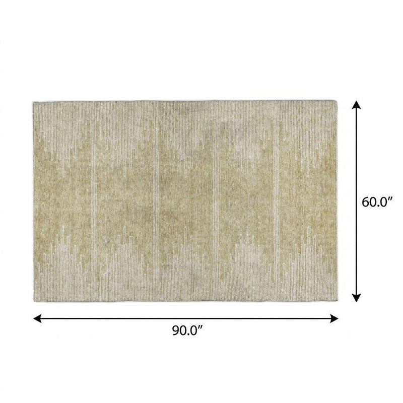 5' X 8' Beige And Ivory Abstract Shag Washable Area Rug With UV Protection