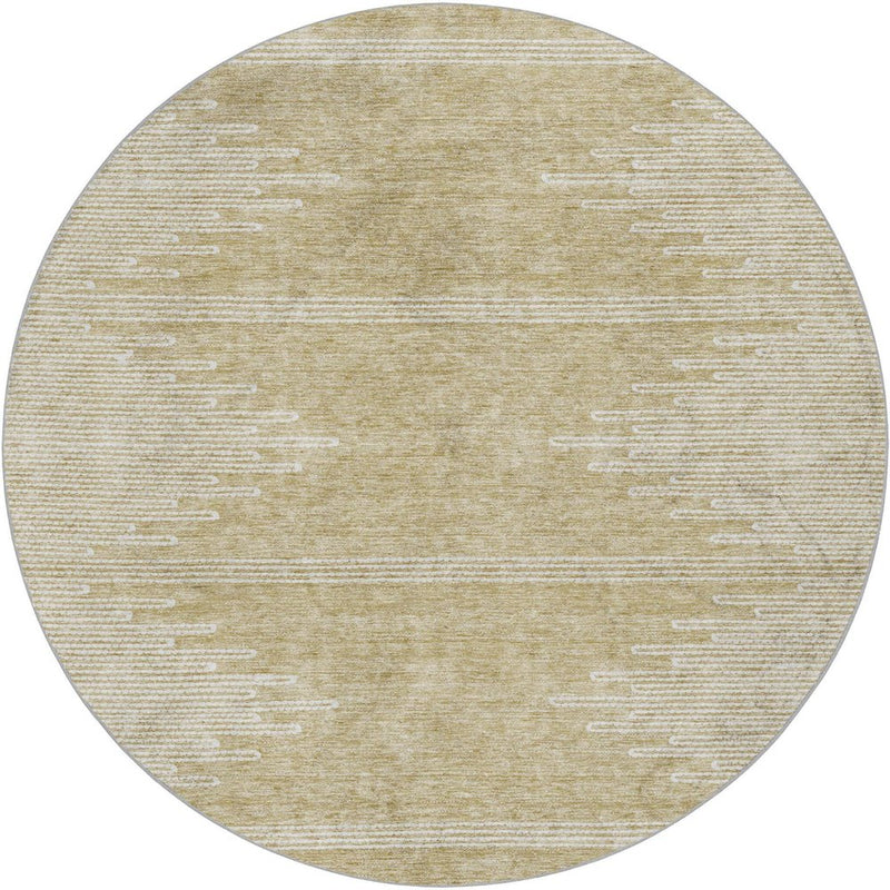 8' Beige And Ivory Abstract Shag Washable Round Rug With UV Protection