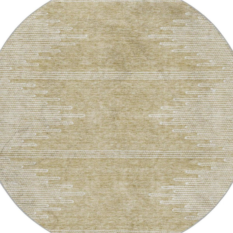 8' Beige And Ivory Abstract Shag Washable Round Rug With UV Protection