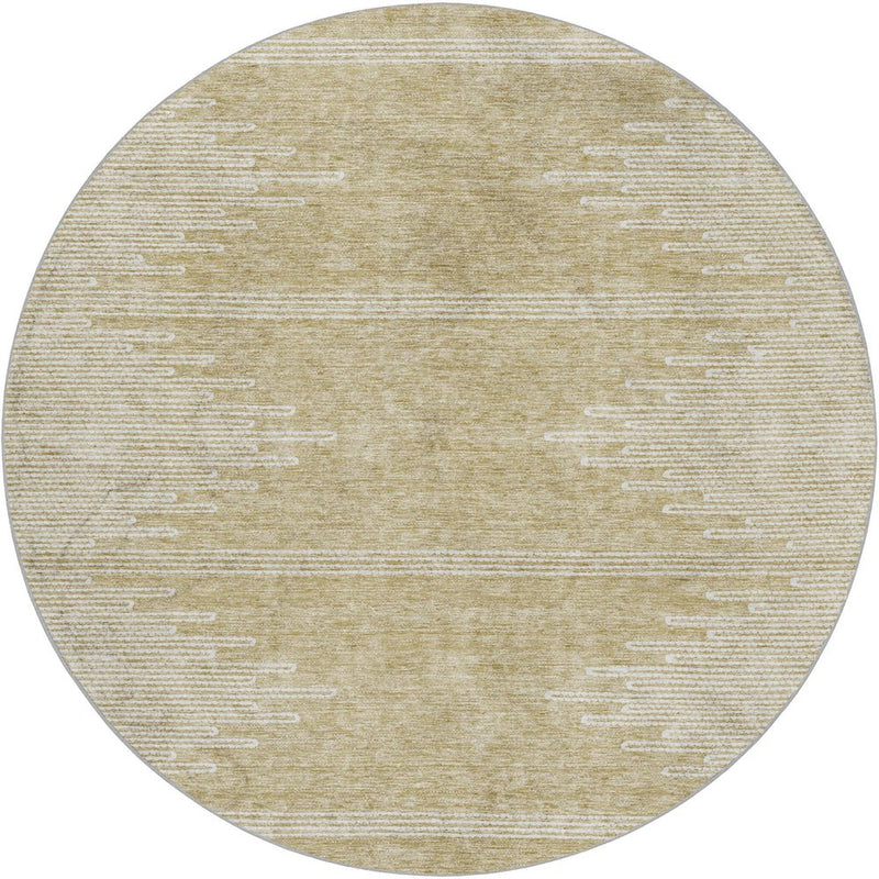8' Beige And Ivory Abstract Shag Washable Round Rug With UV Protection