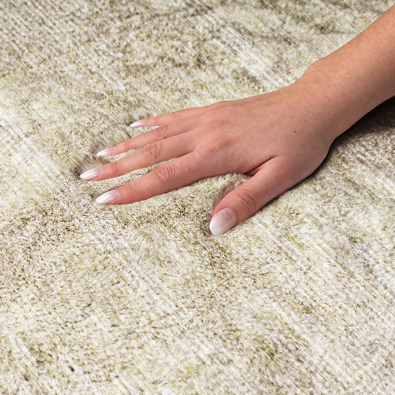 8' Beige And Ivory Abstract Shag Washable Round Rug With UV Protection