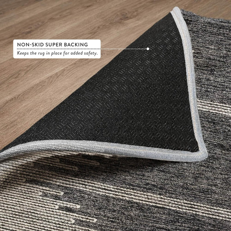 10' X 14' Charcoal And Ivory Abstract Shag Washable Area Rug With UV Protection