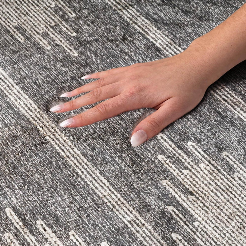 10' X 14' Charcoal And Ivory Abstract Shag Washable Area Rug With UV Protection