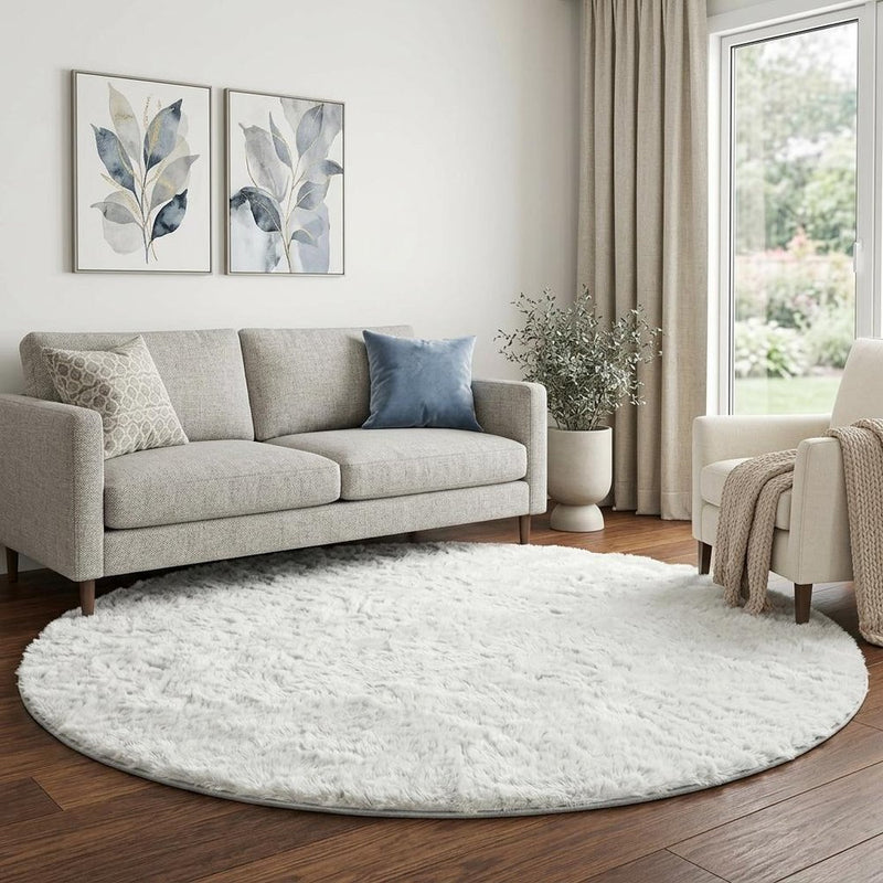 8' Graphite And Gold Abstract Shag Washable Round Rug With UV Protection