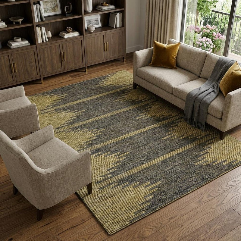 9' X 12' Graphite And Gold Abstract Shag Washable Area Rug With UV Protection