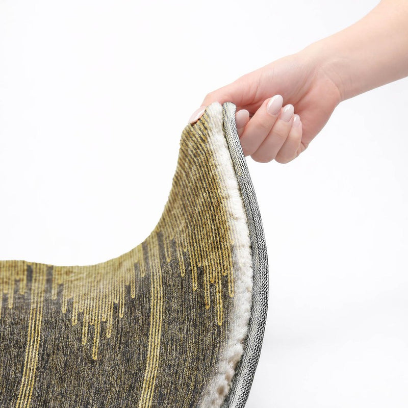 9' X 12' Graphite And Gold Abstract Shag Washable Area Rug With UV Protection