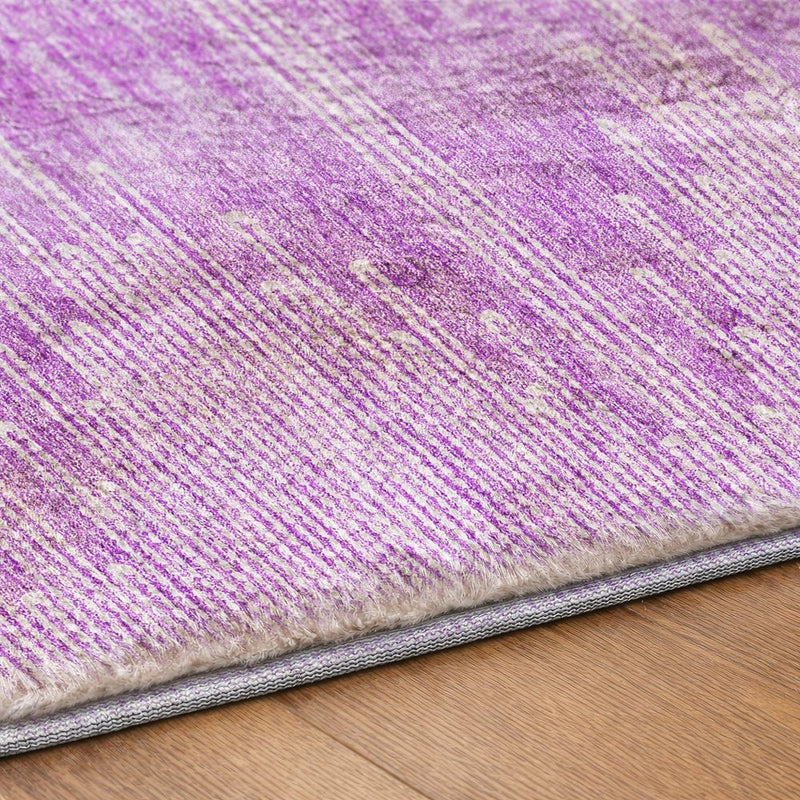 9' X 12' Lavender And Ivory Abstract Shag Washable Area Rug With UV Protection
