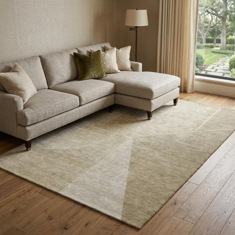 8' X 10' Beige And Tan Geometric Shag Washable Area Rug With UV Protection