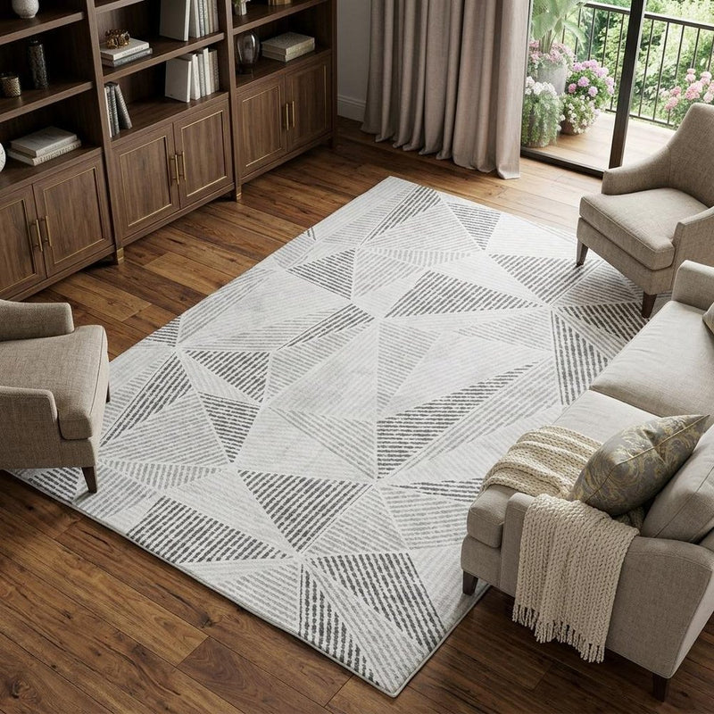 10' X 14' Gray And Charcoal Geometric Shag Washable Area Rug With UV Protection