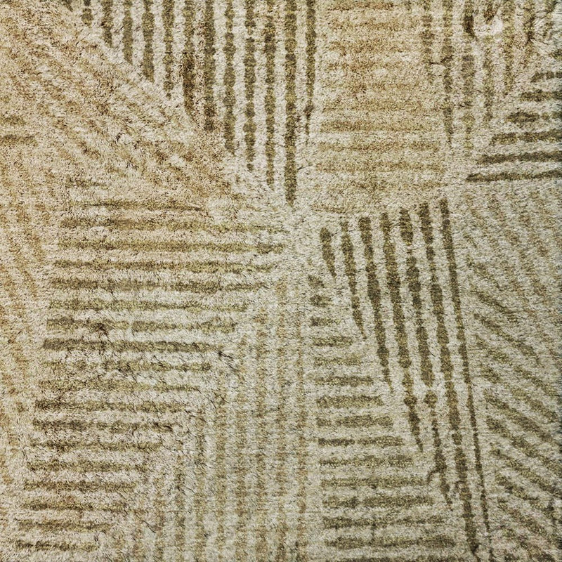 3' X 5' Khaki And Brown Geometric Shag Washable Area Rug With UV Protection