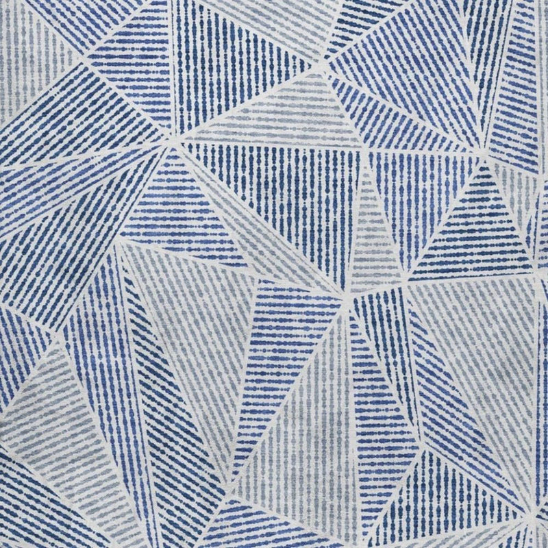 5' X 8' Navy Blue And Denim Blue Geometric Shag Washable Area Rug With UV Protection