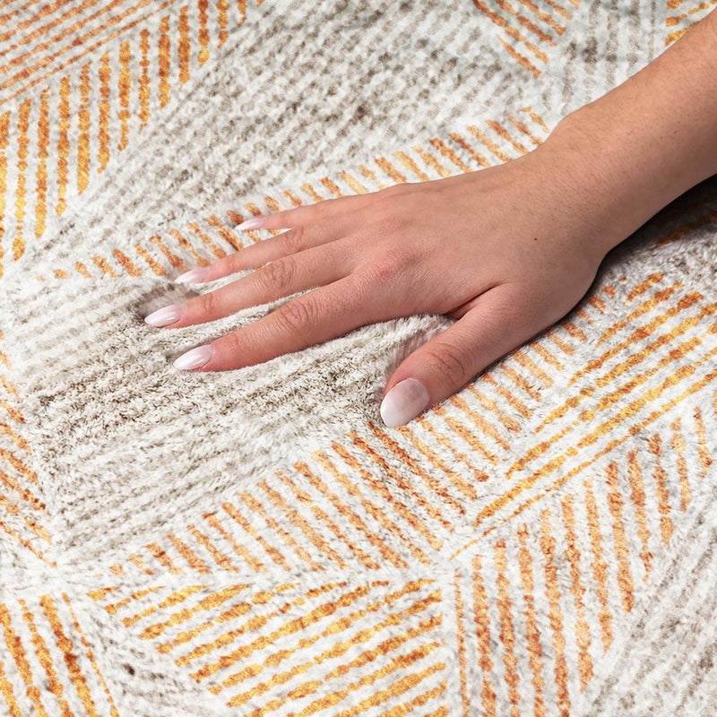 3' X 5' Orange And Gray Geometric Shag Washable Area Rug With UV Protection