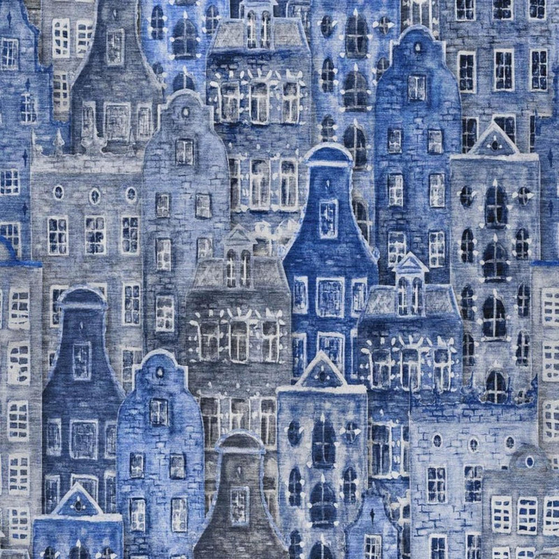 5' X 8' Blue And Navy Blue Geometric Shag Washable Area Rug With UV Protection