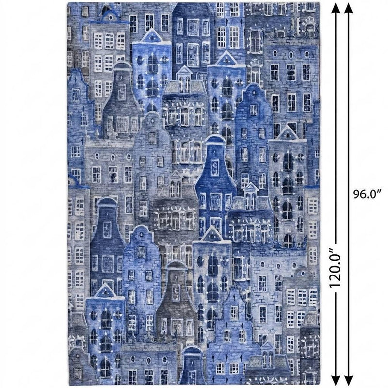 8' X 10' Blue And Navy Blue Geometric Shag Washable Area Rug With UV Protection