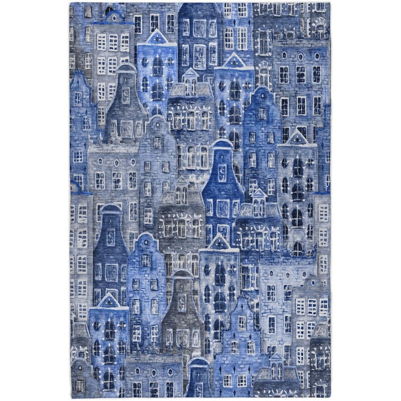 8' X 10' Blue And Navy Blue Geometric Shag Washable Area Rug With UV Protection