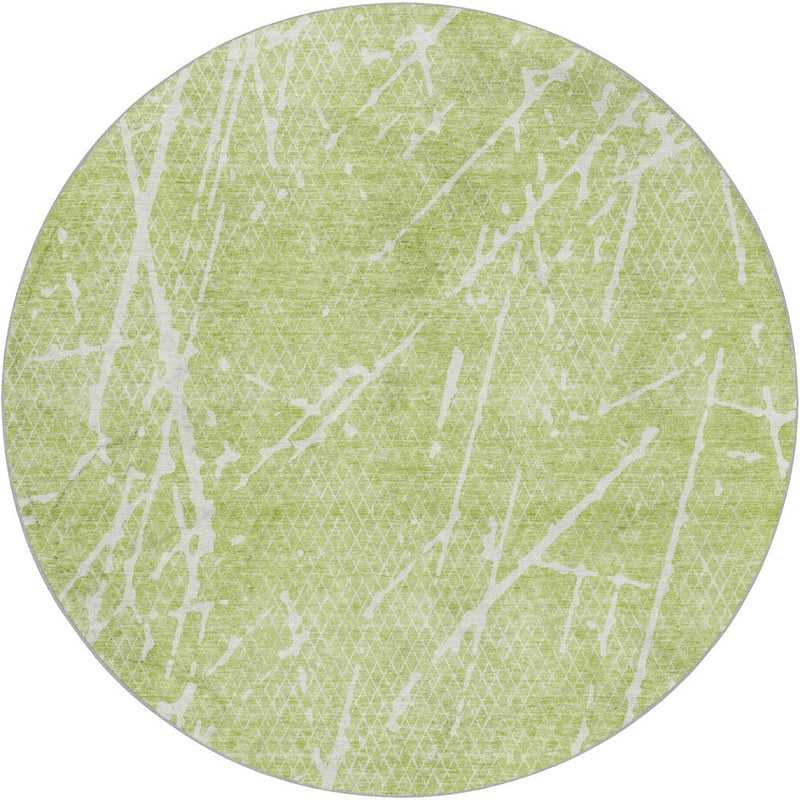 8' Green And Ivory Abstract Shag Washable Round Rug With UV Protection