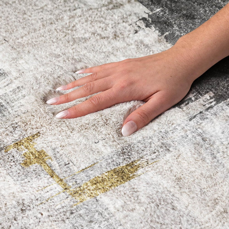 8' X 10' Gray And Beige Abstract Shag Washable Area Rug With UV Protection