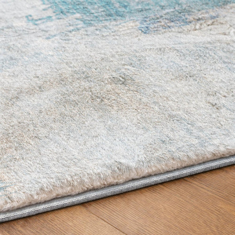 10' X 14' Sky Blue And Blue Abstract Shag Washable Area Rug With UV Protection