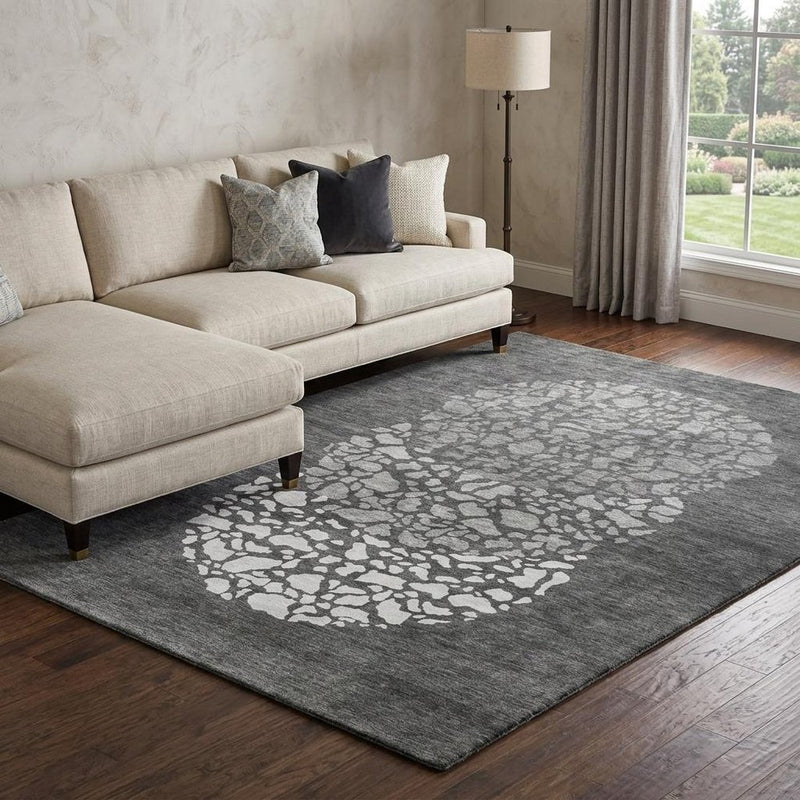 8' X 10' Charcoal And Gray Abstract Shag Washable Area Rug With UV Protection
