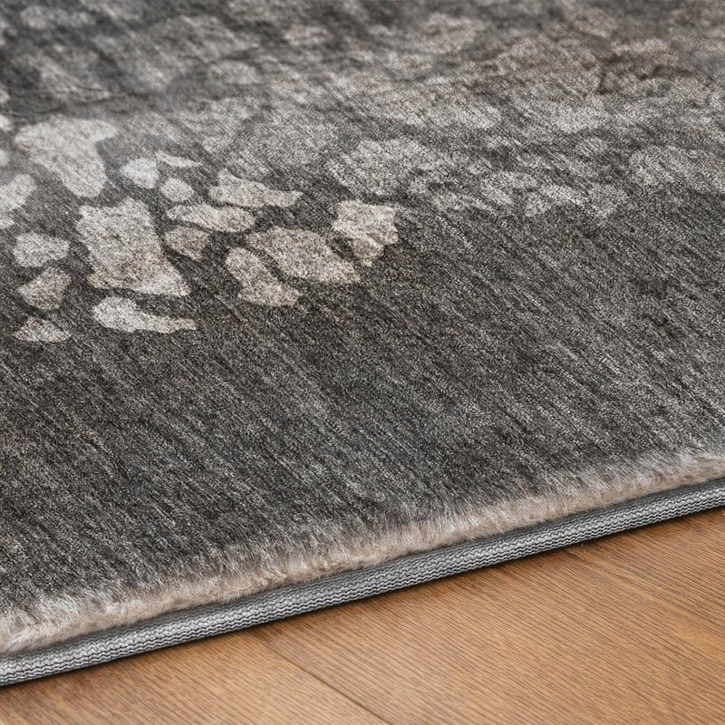 8' X 10' Charcoal And Gray Abstract Shag Washable Area Rug With UV Protection