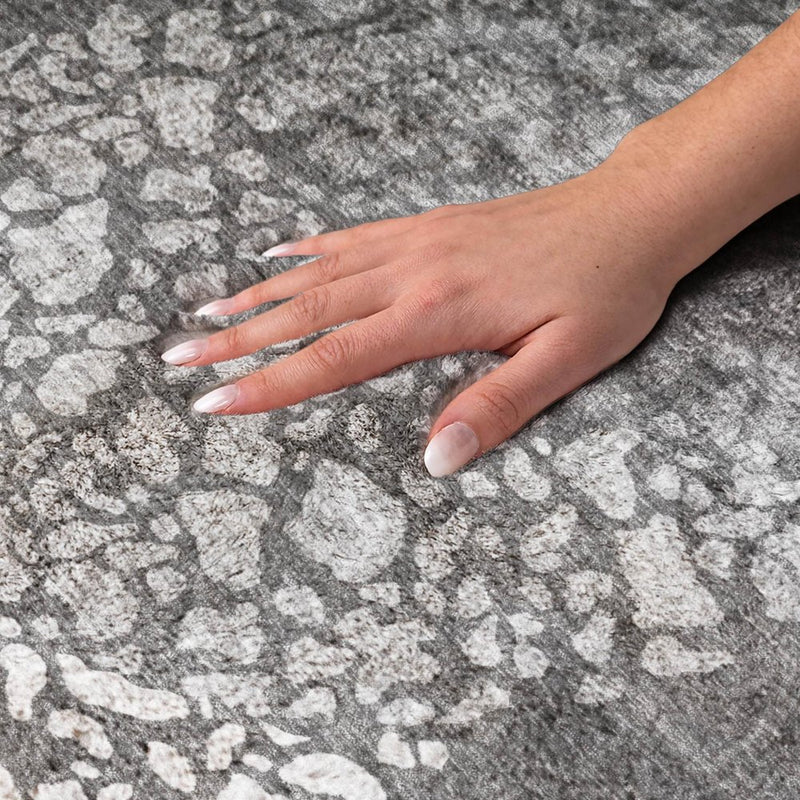 8' X 10' Charcoal And Gray Abstract Shag Washable Area Rug With UV Protection