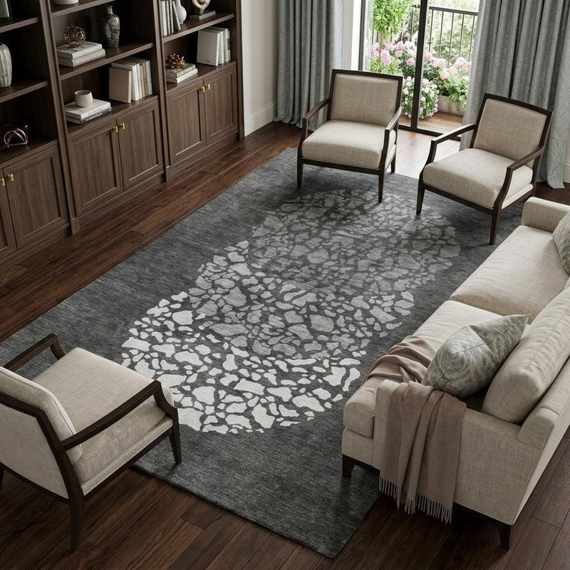 9' X 12' Charcoal And Gray Abstract Shag Washable Area Rug With UV Protection